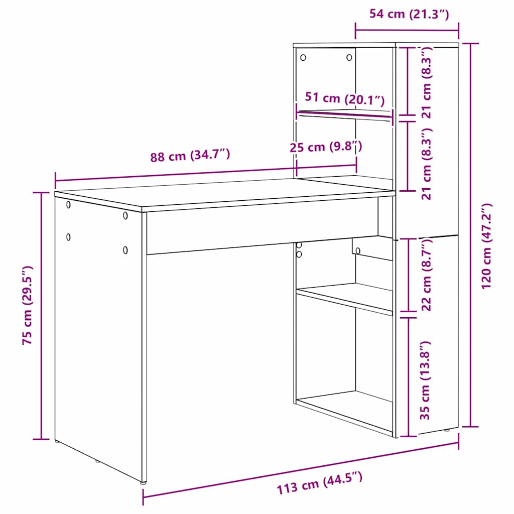Bureau Chêne Sonoma 113 x 54 x 120 cm Bois d'ingénierie - XIOS