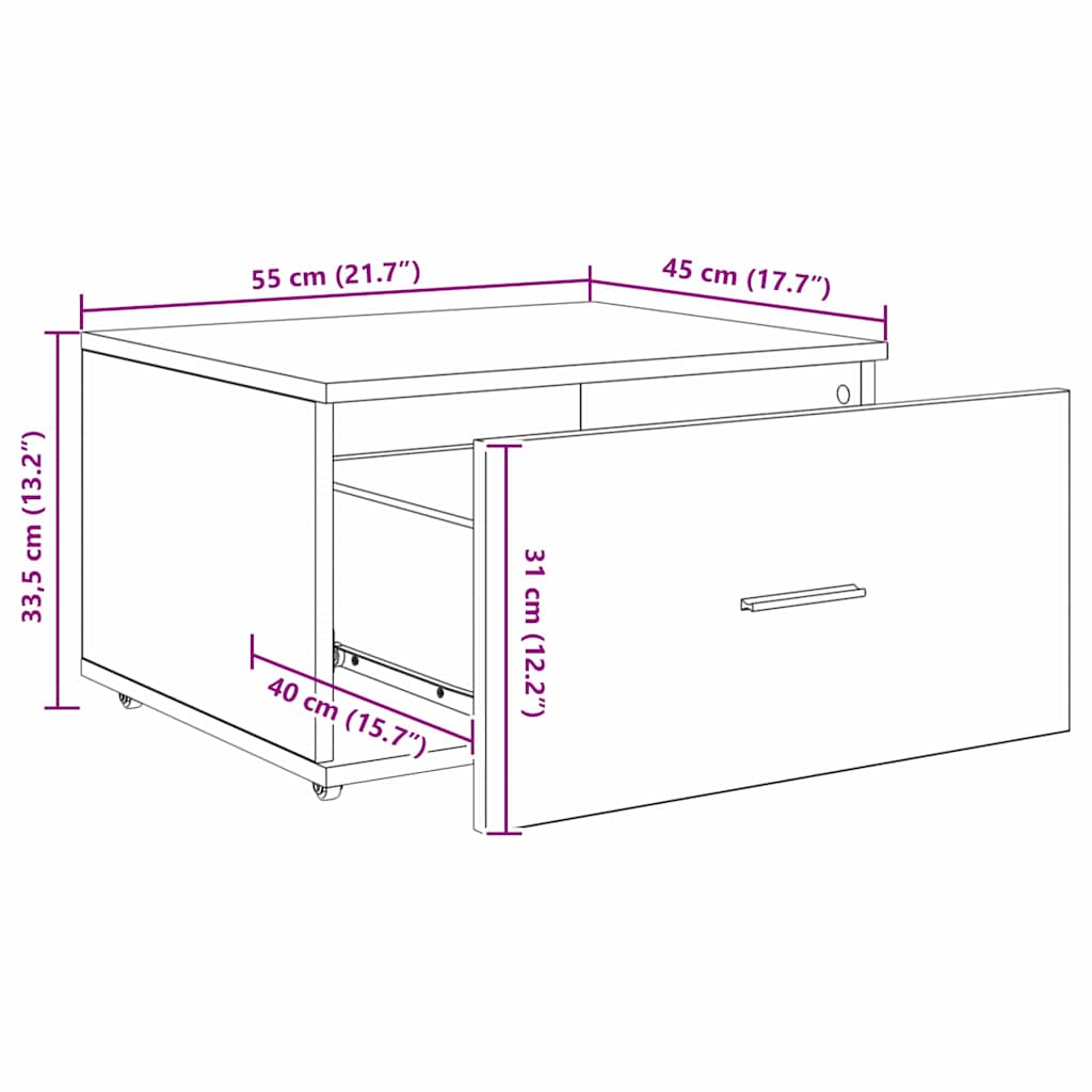 Armoire à tiroirs avec roue Chêne fumé 55 x 45 x 31 cm - XIOS