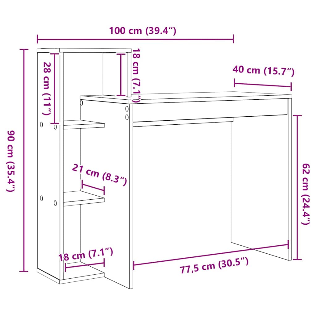 Bureau avec étagère Blanc 100 x 40 x 90 cm Bois d'ingénierie