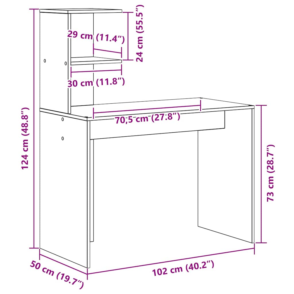 Bureau Chêne noir 102 x 50 x 124 cm Bois d'ingénierie - XIOS