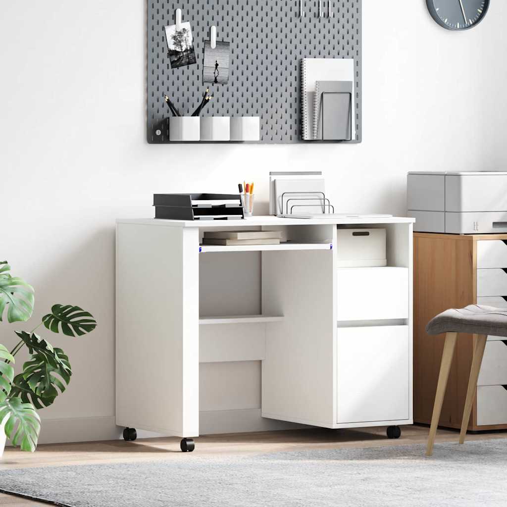 Bureau avec roues Blanc 91 x 50 x 77 cm Bois d'ingénierie - XIOS