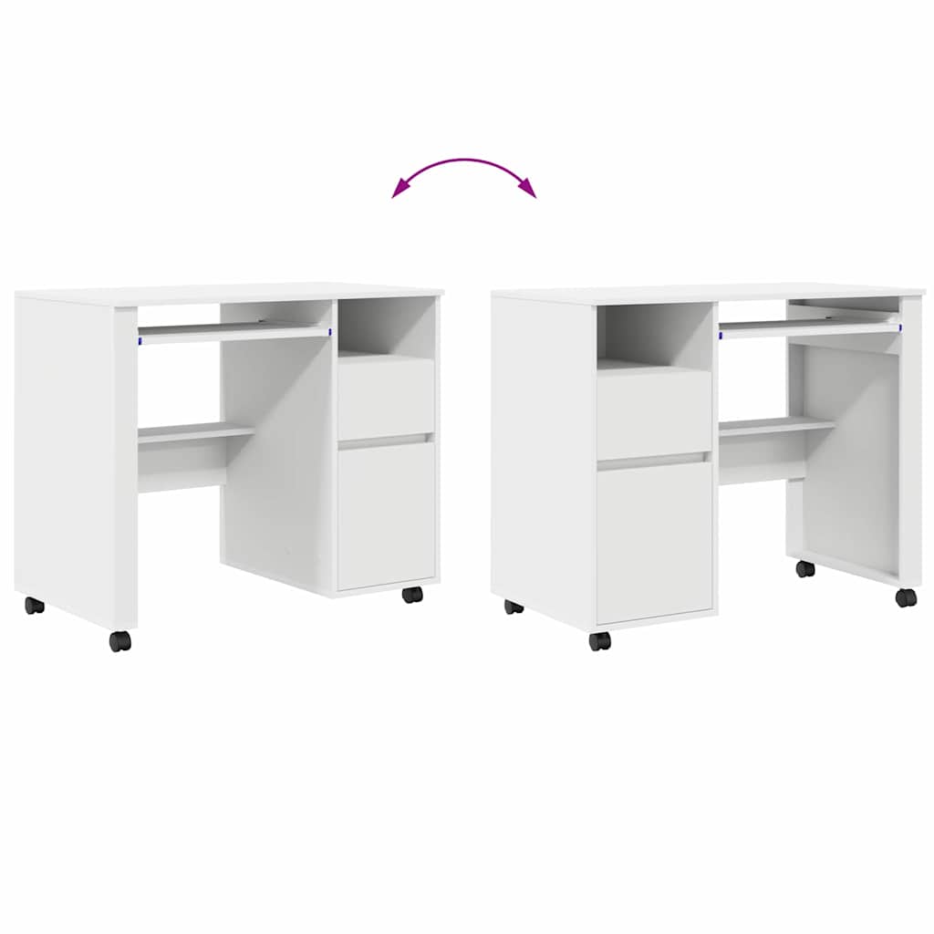 Bureau avec roues Blanc 91 x 50 x 77 cm Bois d'ingénierie - XIOS