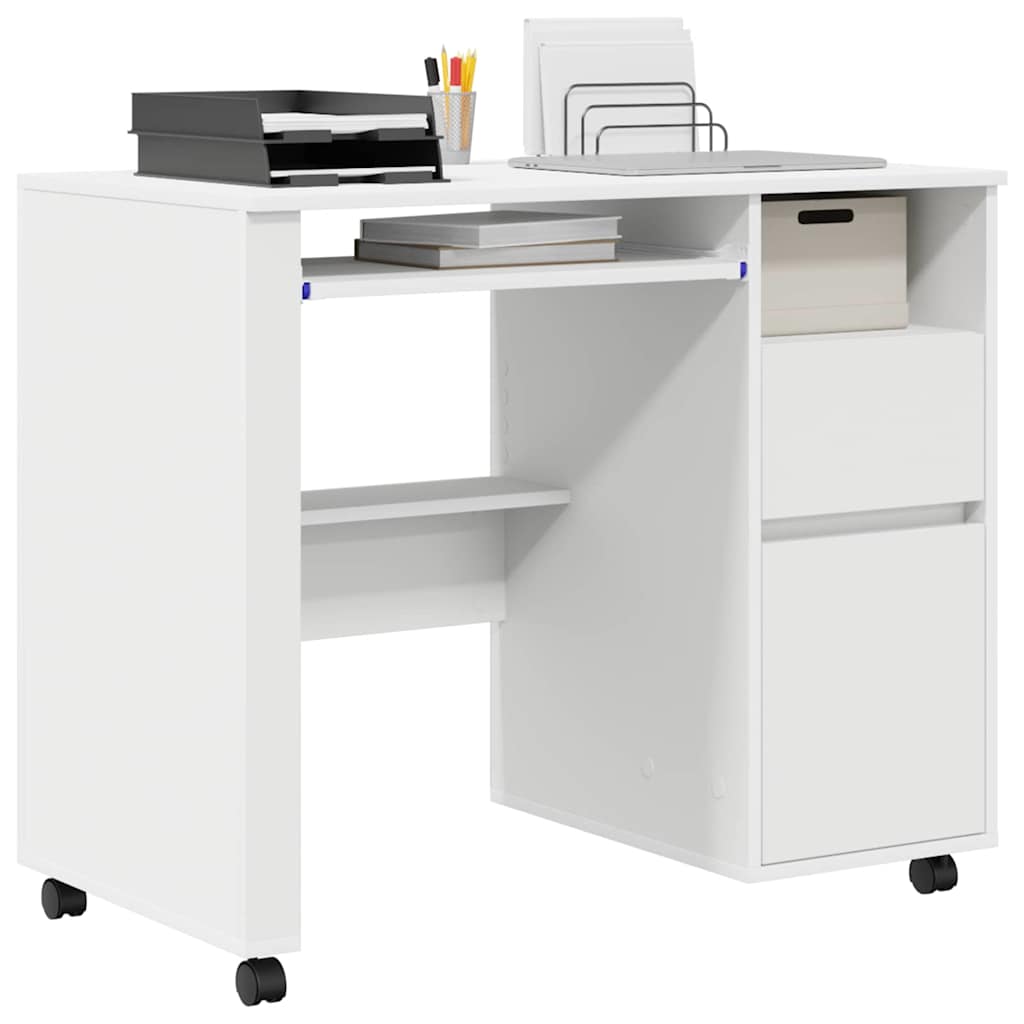 Bureau avec roues Blanc 91 x 50 x 77 cm Bois d'ingénierie - XIOS