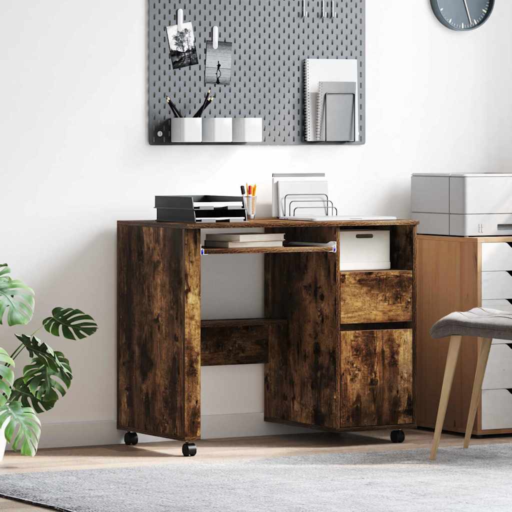 Bureau avec roues Chêne fumé 91 x 50 x 77 cm Bois d'ingénierie - XIOS