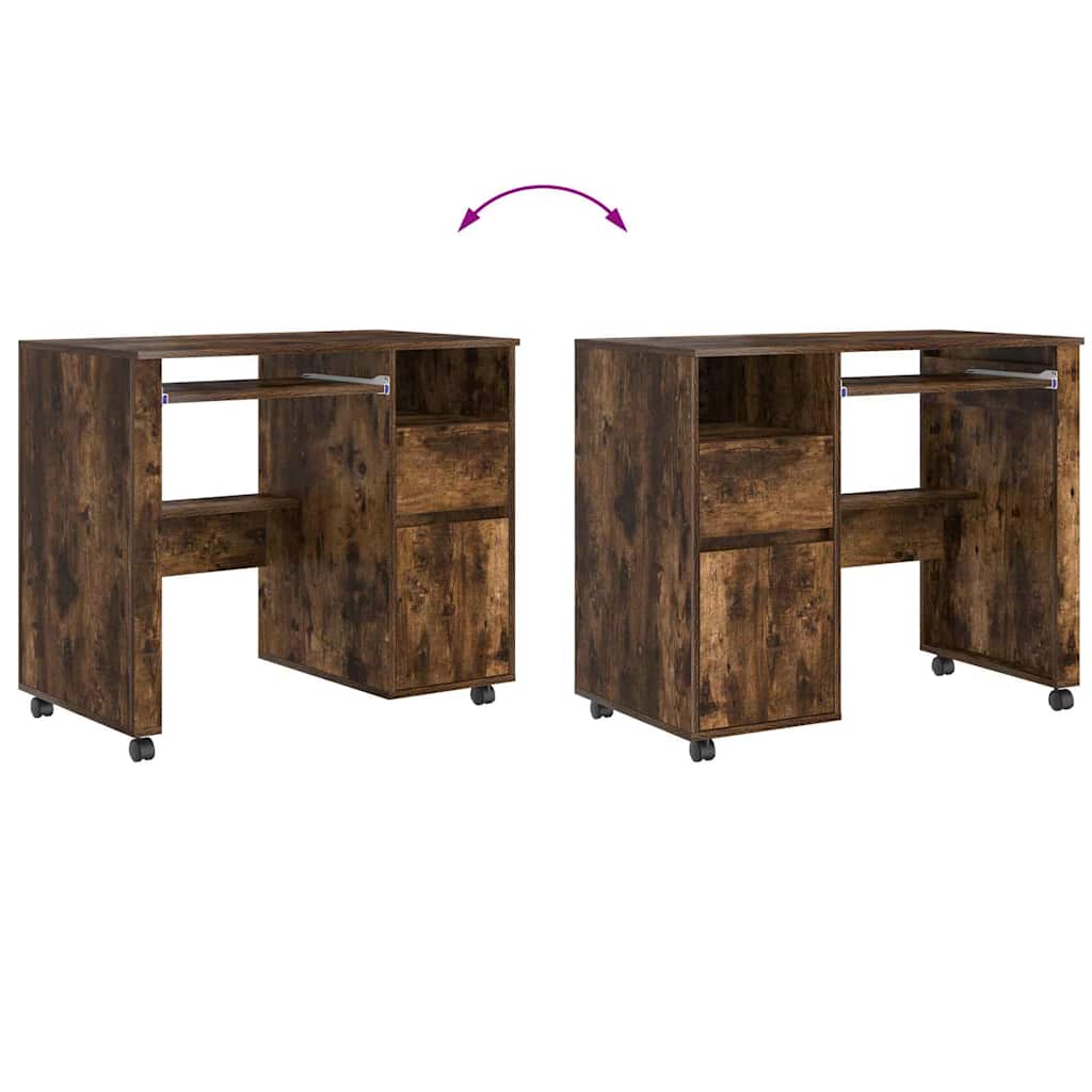 Bureau avec roues Chêne fumé 91 x 50 x 77 cm Bois d'ingénierie - XIOS