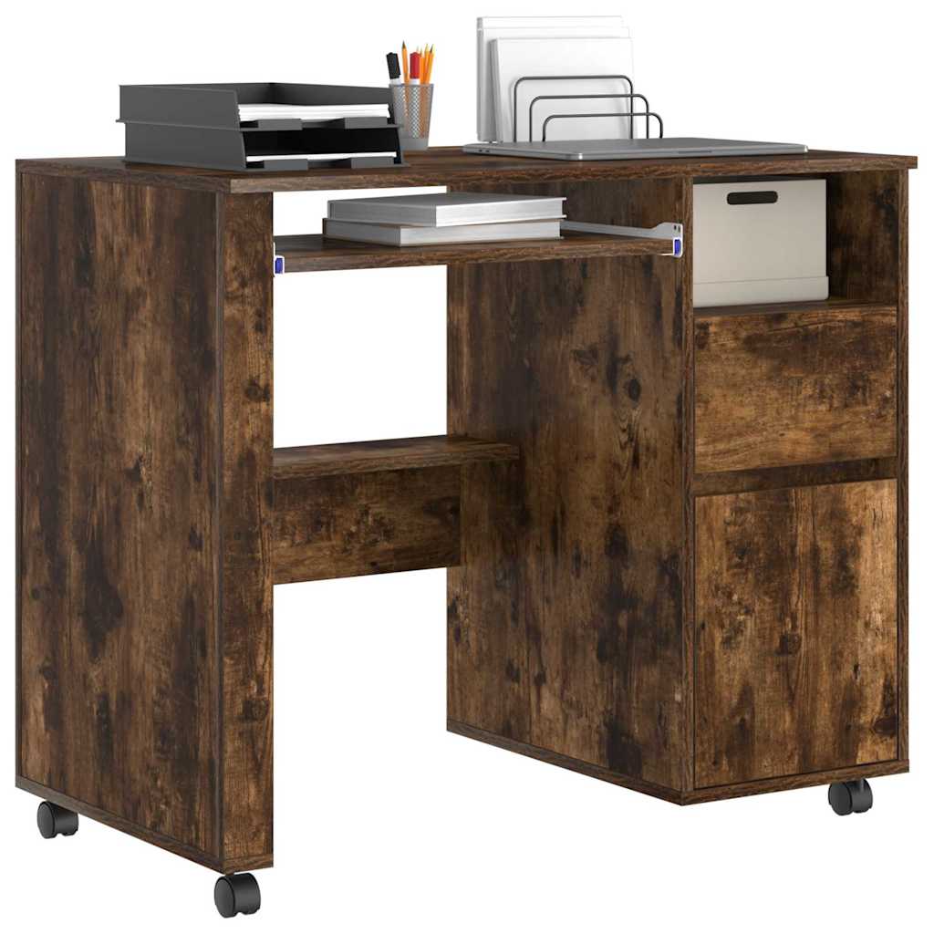 Bureau avec roues Chêne fumé 91 x 50 x 77 cm Bois d'ingénierie - XIOS