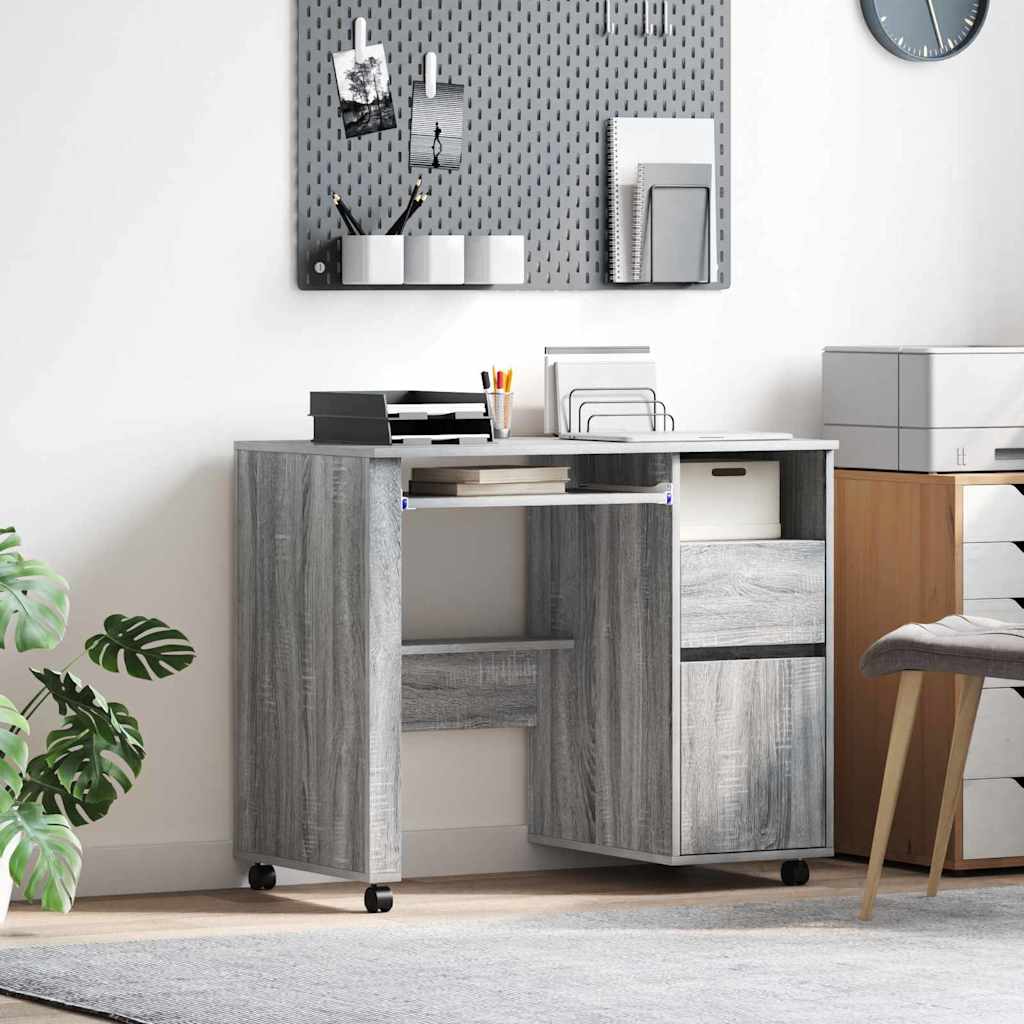 Bureau avec roues Gris Sonoma 91 x 50 x 77 cm Bois d'ingénierie - XIOS