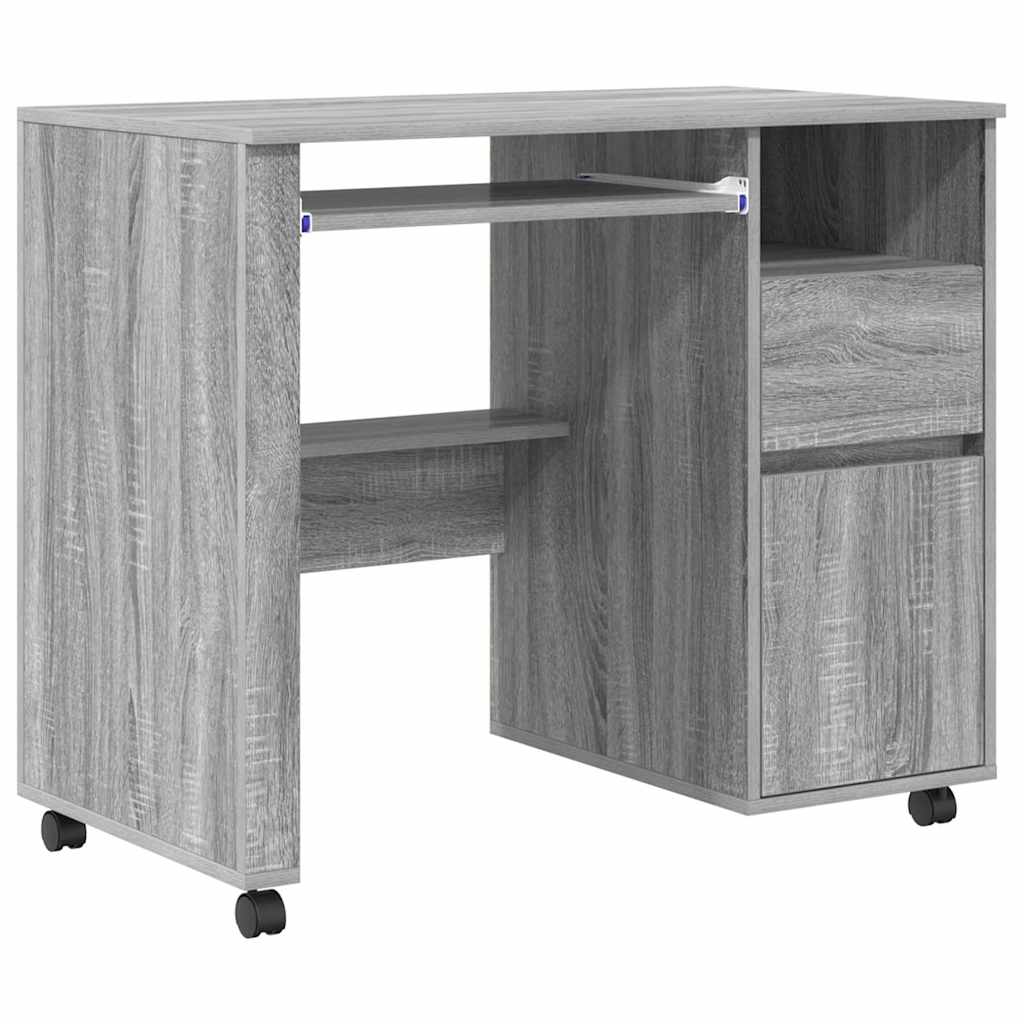 Bureau avec roues Gris Sonoma 91 x 50 x 77 cm Bois d'ingénierie - XIOS