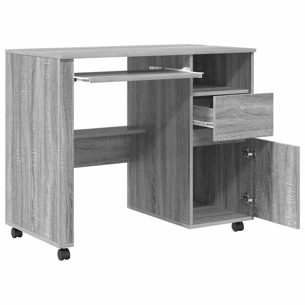 Bureau avec roues Gris Sonoma 91 x 50 x 77 cm Bois d'ingénierie - XIOS