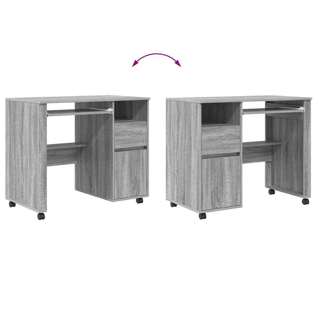 Bureau avec roues Gris Sonoma 91 x 50 x 77 cm Bois d'ingénierie - XIOS