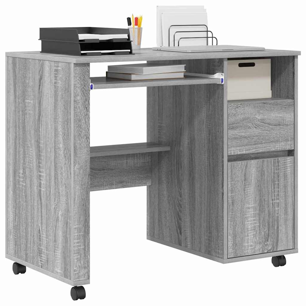 Bureau avec roues Gris Sonoma 91 x 50 x 77 cm Bois d'ingénierie - XIOS