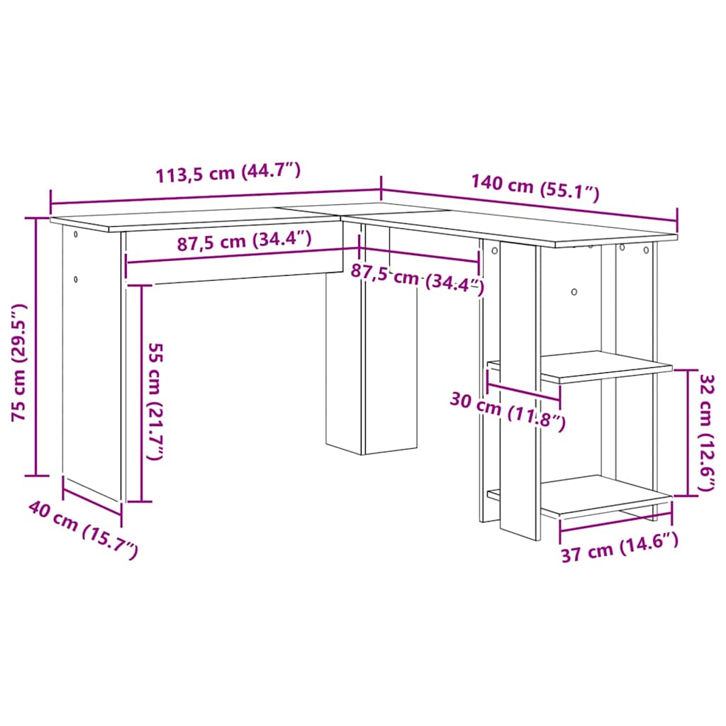 Bureau d'angle Gris béton 140 x 113,5 x 75 cm Bois d'ingénierie - XIOS