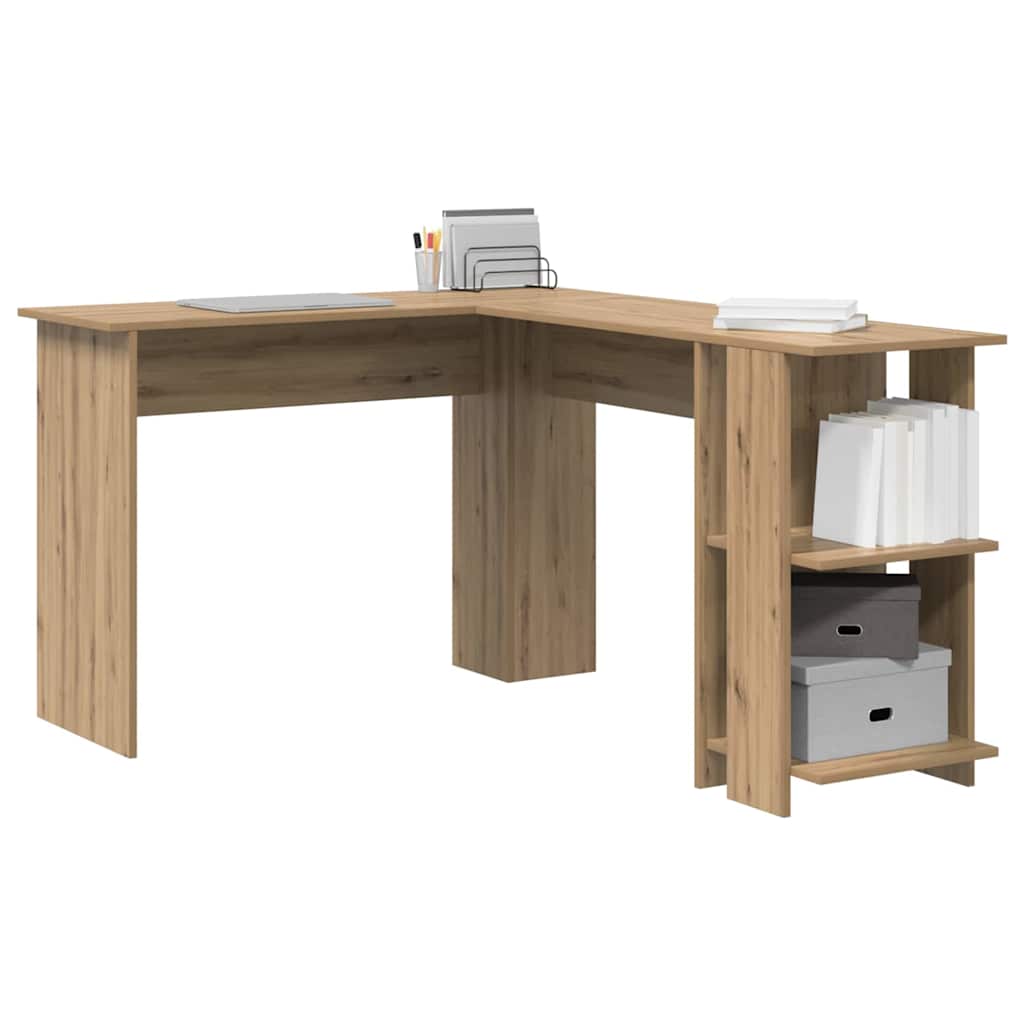 Bureau d'angle avec rangement avec étagère chêne artisanal - XIOS