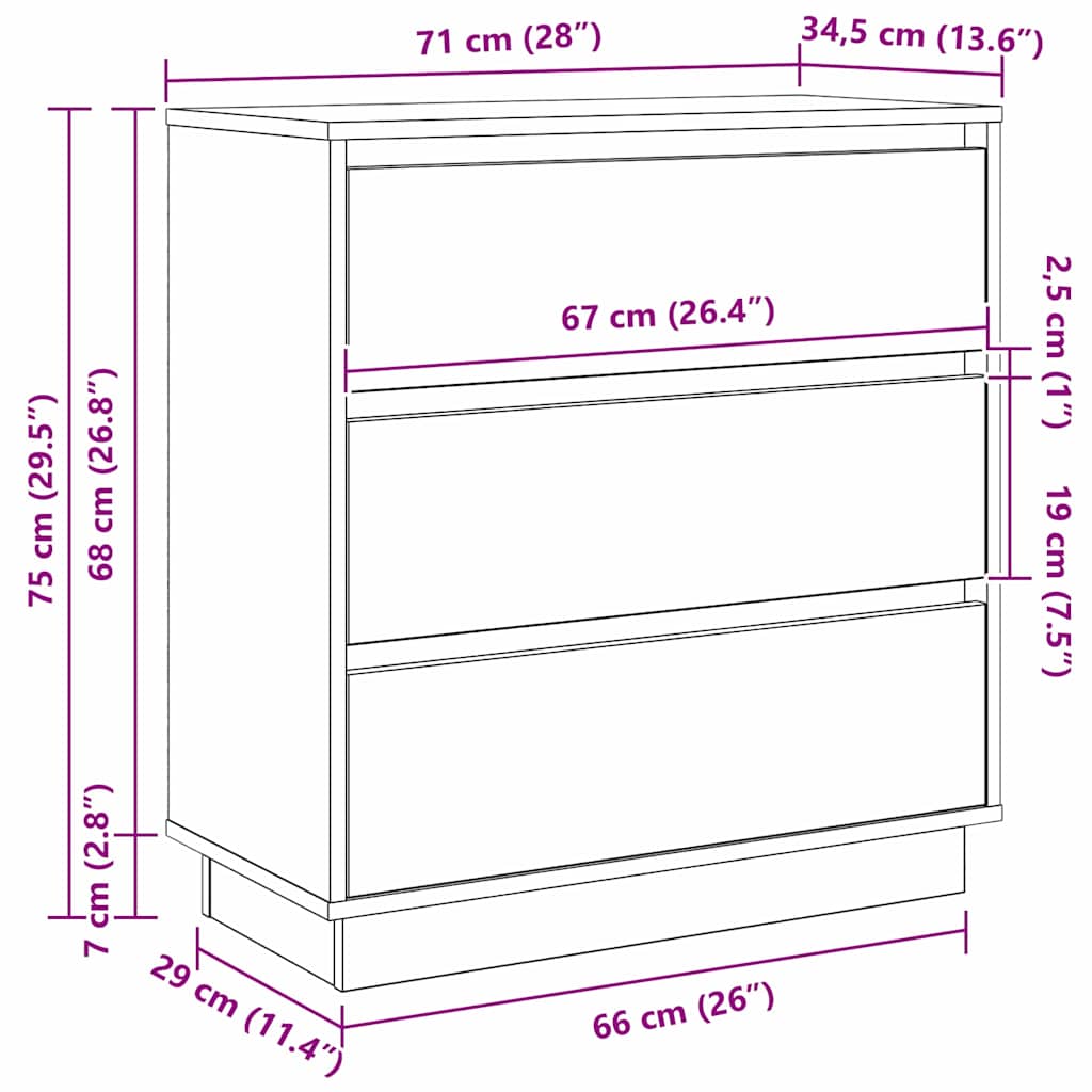 Cabinet de chevet Blanc 71 x 34.5 x 75 cm Bois d'ingénierie - XIOS