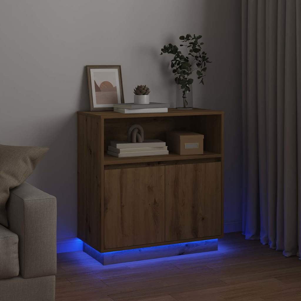 Buffet LED Chêne artisanal 71 x 34,5 x 75 cm Bois d'ingénierie - XIOS