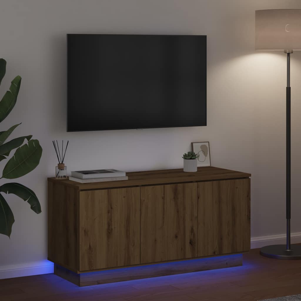 Meuble TV avec LED chêne artisanal 100 x 38 x 49 cm - XIOS