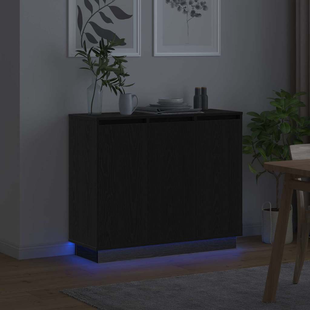 Buffet LED Chêne noir 90 x 32 x 75 cm Bois d'ingénierie