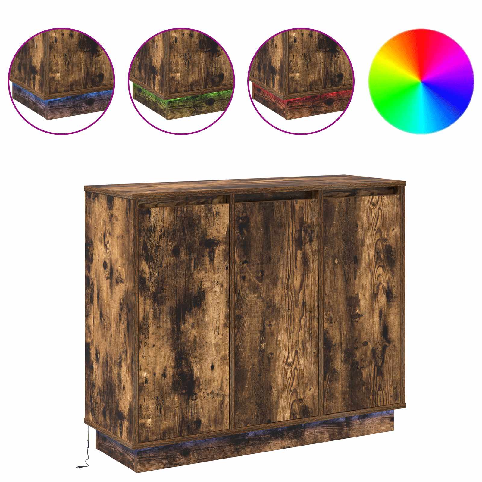 Buffet LED Chêne fumé 90 x 32 x 75 cm Bois d'ingénierie - XIOS