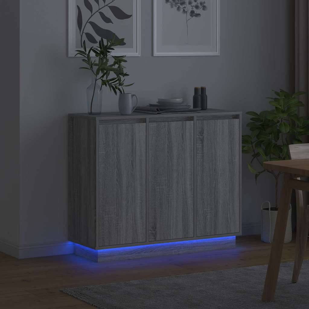 Buffet LED Gris Sonoma 90 x 32 x 75 cm Bois d'ingénierie - XIOS