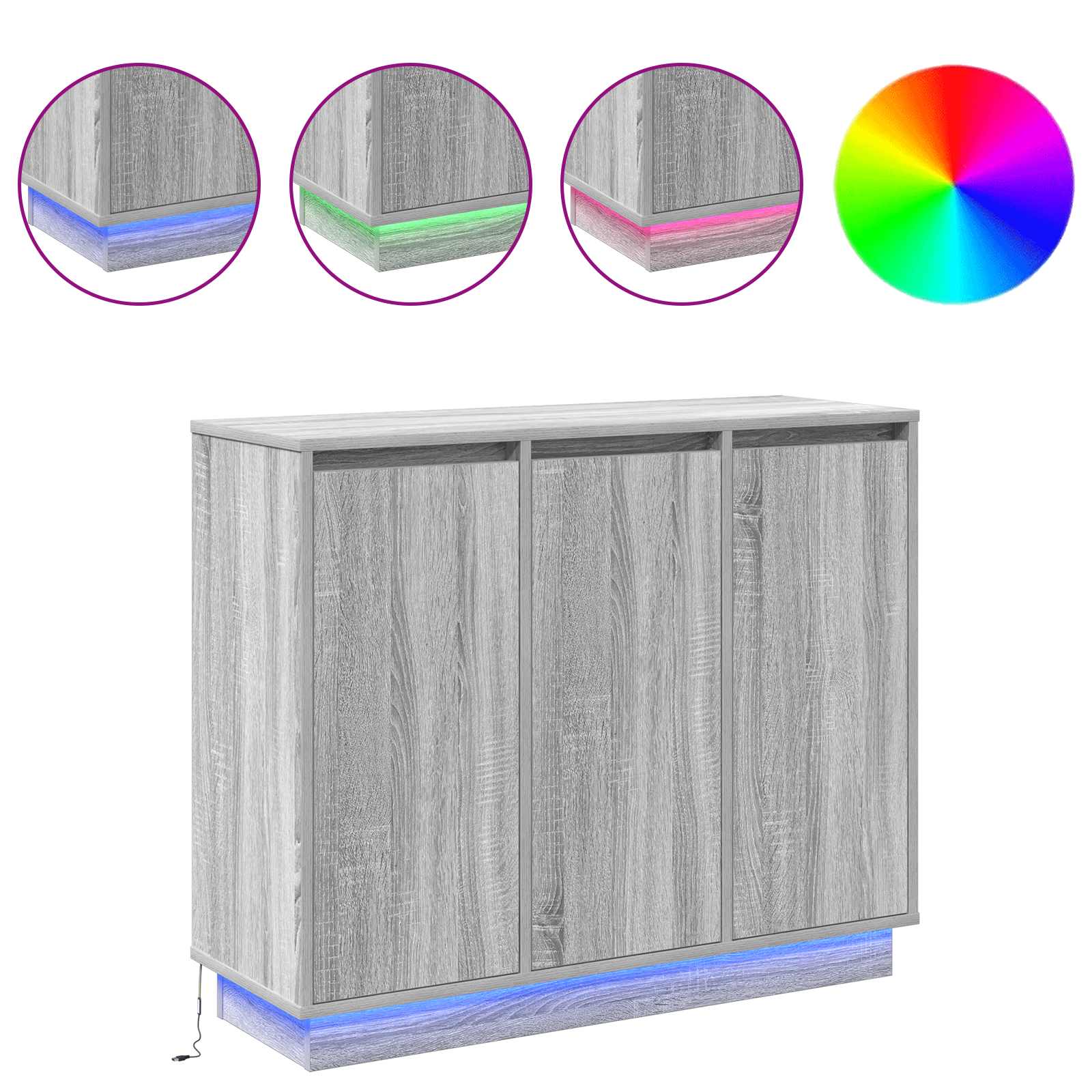 Buffet LED Gris Sonoma 90 x 32 x 75 cm Bois d'ingénierie - XIOS