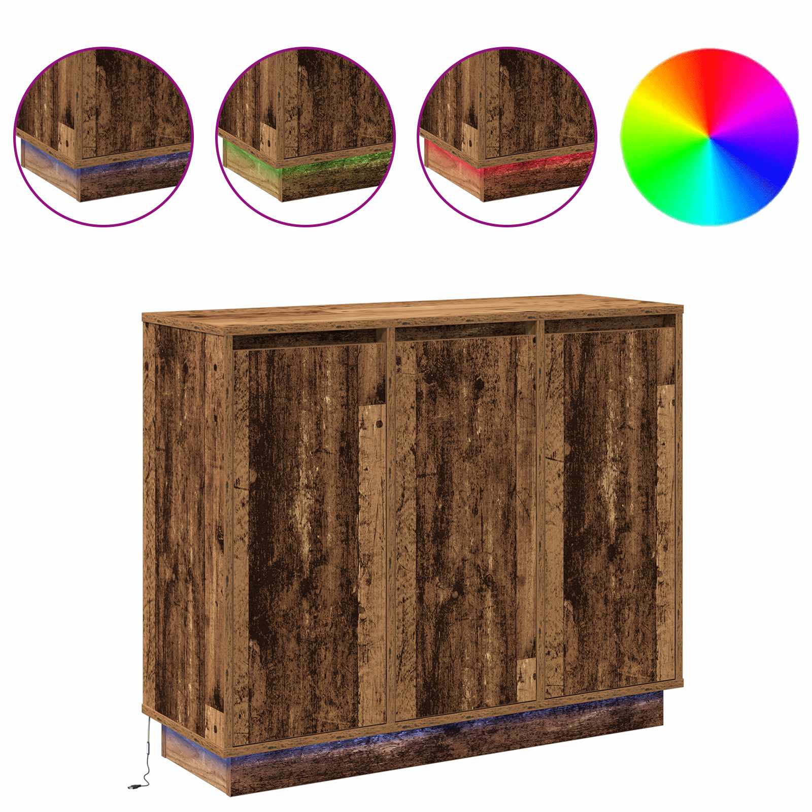 Buffet LED Bois ancien 90 x 32 x 75 cm Bois d'ingénierie - XIOS