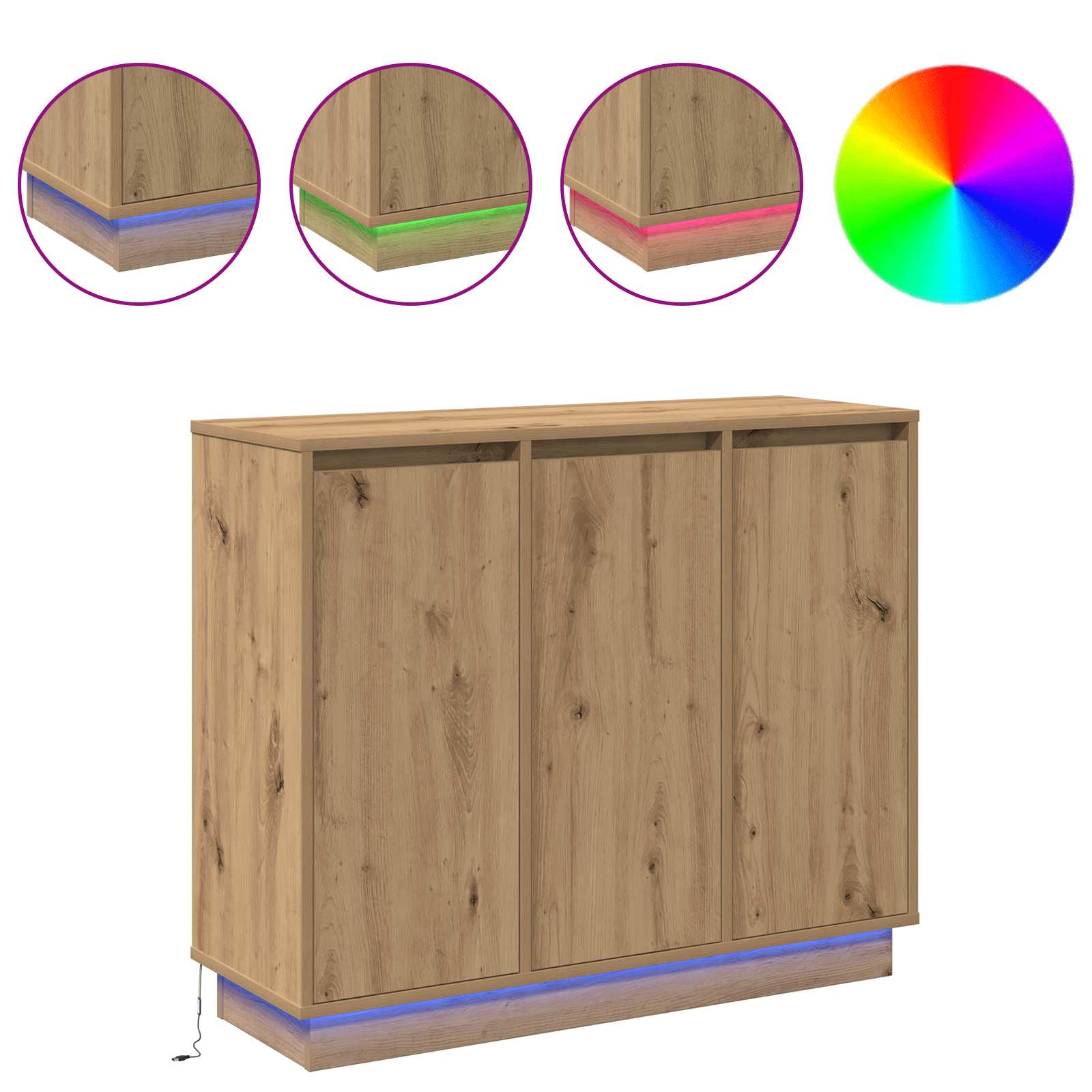 Buffet LED Chêne artisanal 90 x 32 x 75 cm Bois d'ingénierie - XIOS