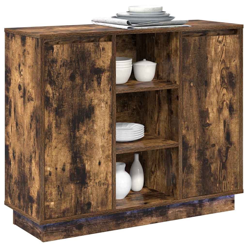 Buffet LED Chêne fumé 90 x 32 x 75 cm Bois d'ingénierie - XIOS