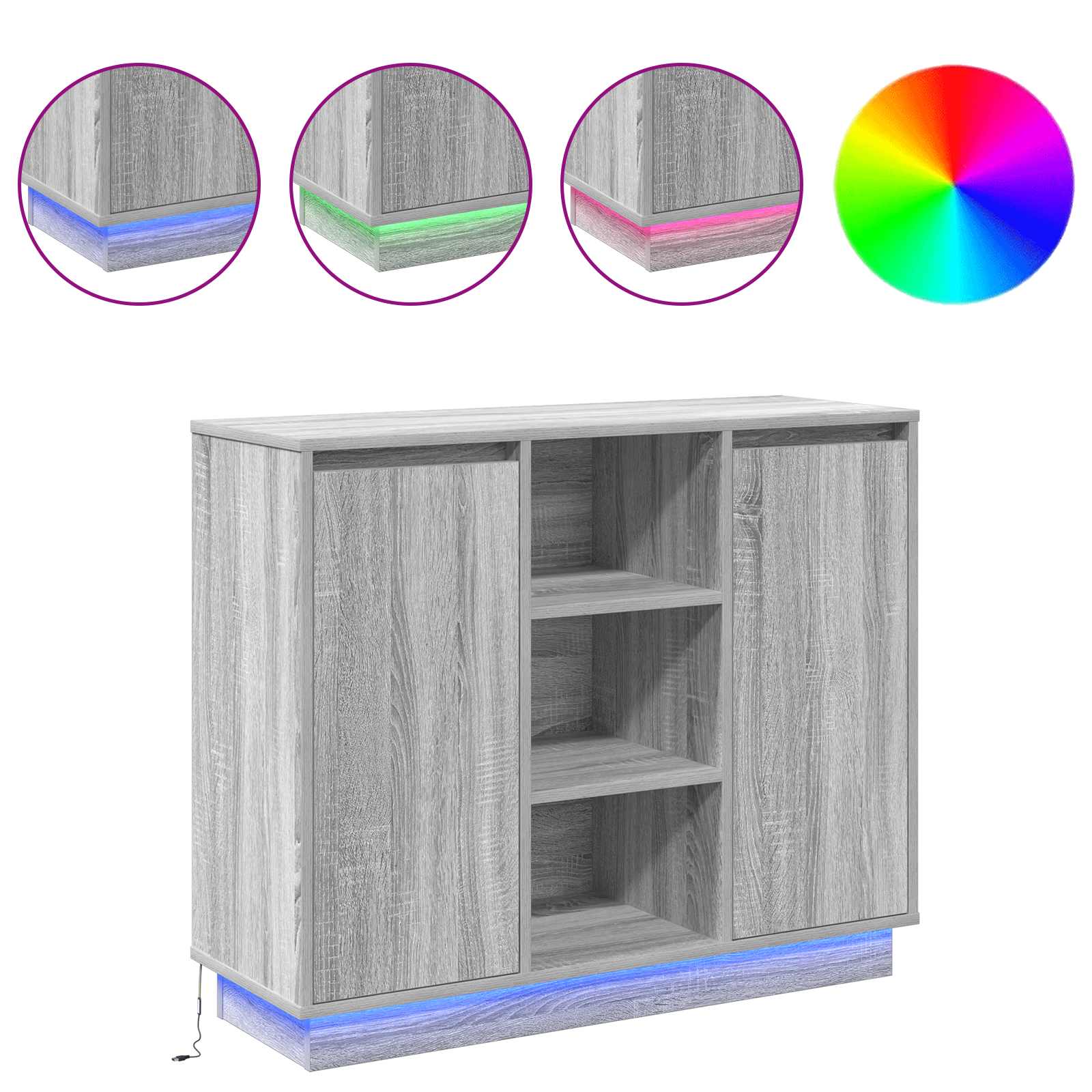 Buffet LED Gris Sonoma 90 x 32 x 75 cm Bois d'ingénierie - XIOS
