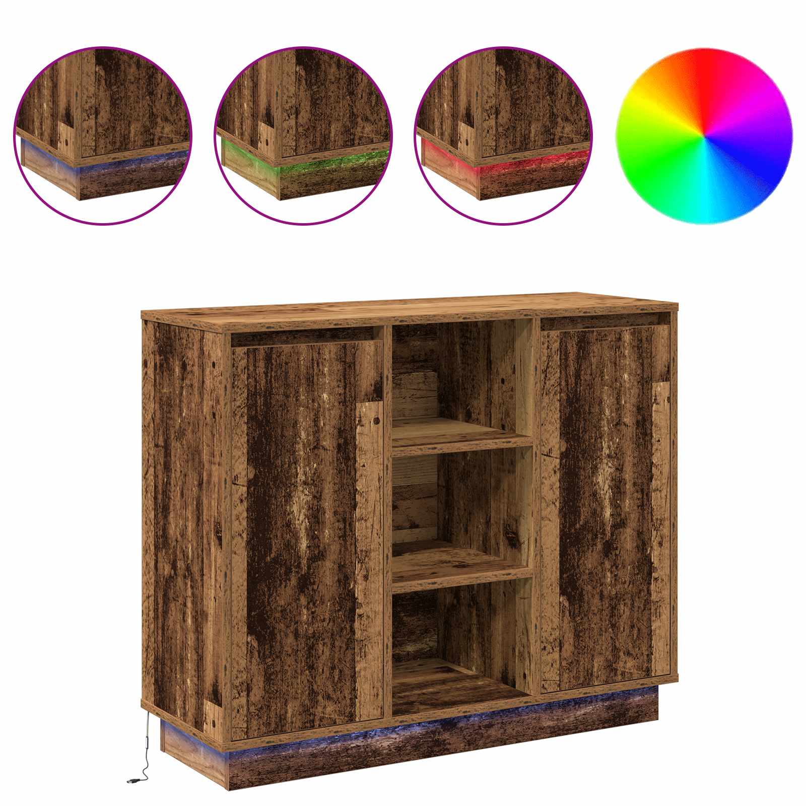 Buffet LED Bois ancien 90 x 32 x 75 cm Bois d'ingénierie - XIOS