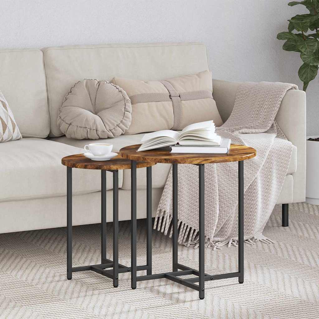 Ensemble de tables d'appoint 2 pcs Chêne fumé et noir - XIOS
