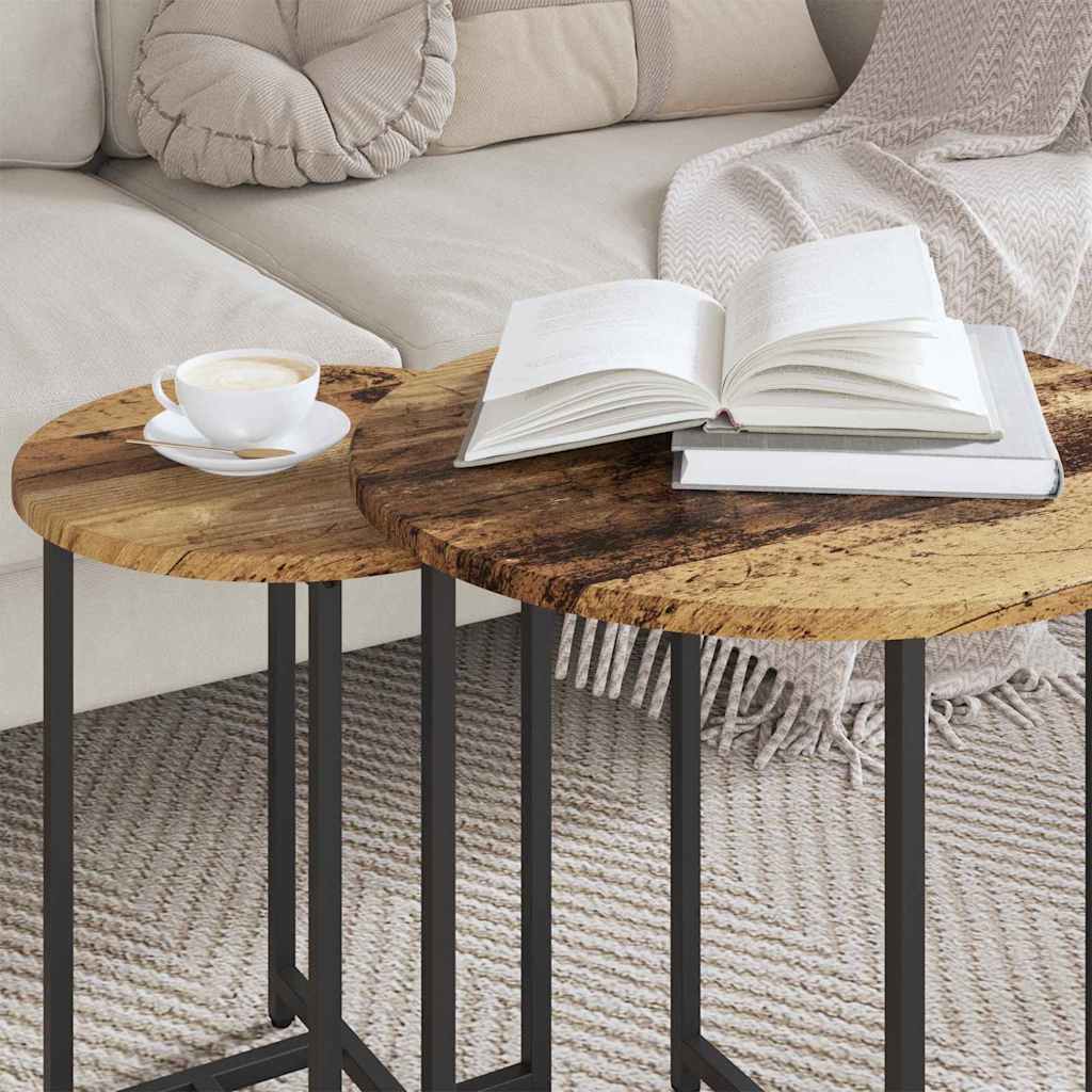 Ensemble de tables d'appoint 2 pcs Bois ancien et noir - XIOS
