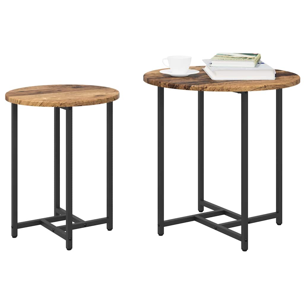 Ensemble de tables d'appoint 2 pcs Bois ancien et noir - XIOS