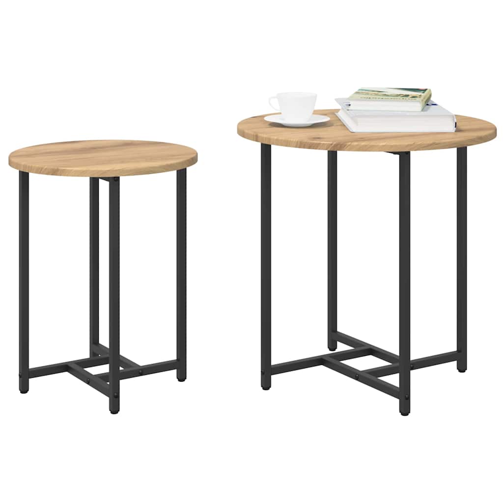 Ensemble de tables d'appoint 2 pcs Chêne artisanal et noir - XIOS