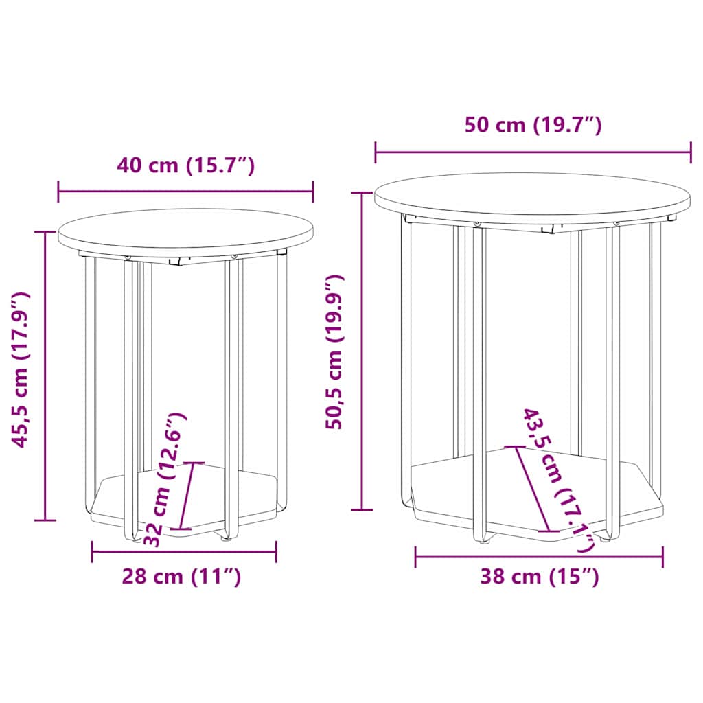 Ensemble de tables d'appoint 2 pc Chêne noir 50 x 50 x 50,5 cm - XIOS