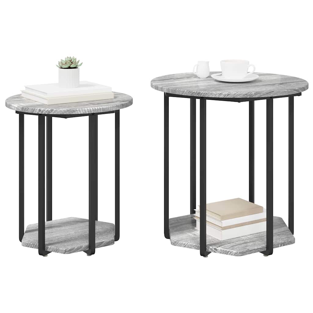 Ensemble de tables d'appoint 2 pcs Gris sonoma et Noir - XIOS