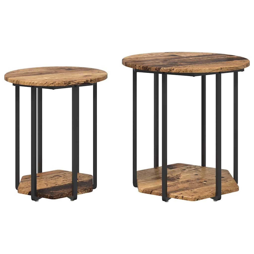Ensemble de tables d'appoint 2 pcs Bois ancien et noir - XIOS
