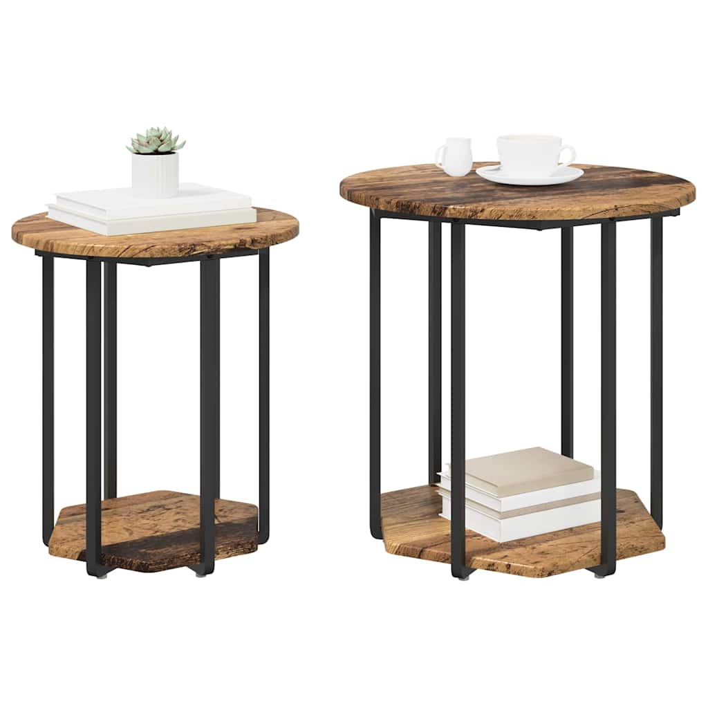 Ensemble de tables d'appoint 2 pcs Bois ancien et noir - XIOS