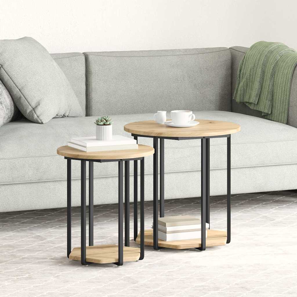 Ensemble de tables d'appoint 2 pcs Chêne artisanal et noir - XIOS