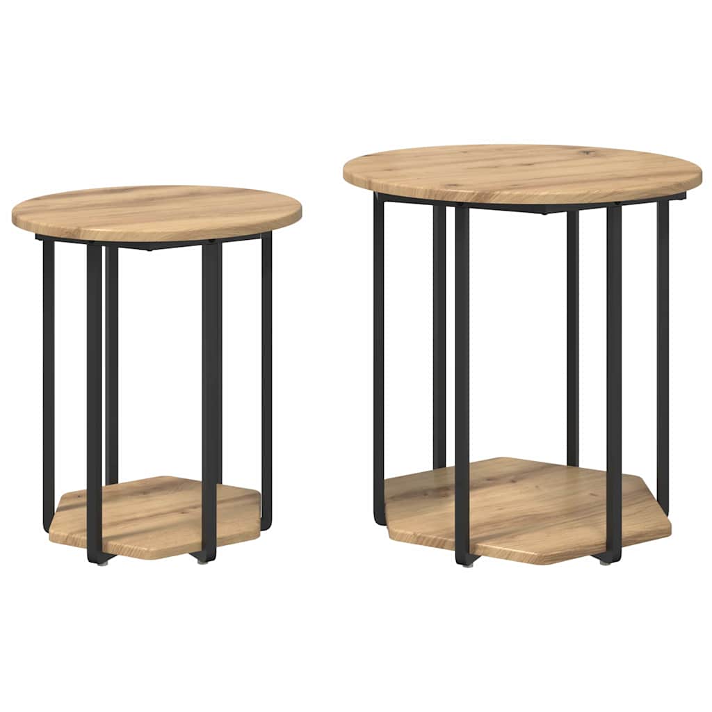 Ensemble de tables d'appoint 2 pcs Chêne artisanal et noir - XIOS