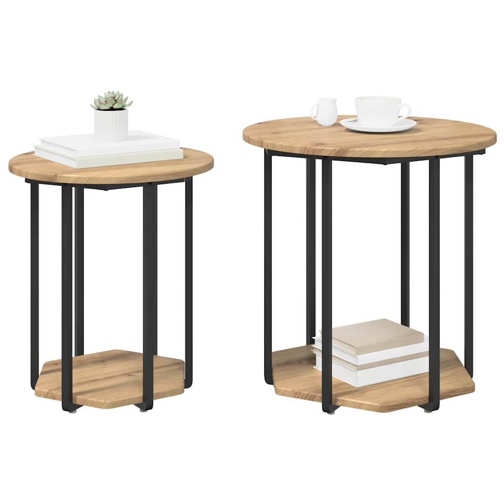 Ensemble de tables d'appoint 2 pcs Chêne artisanal et noir - XIOS
