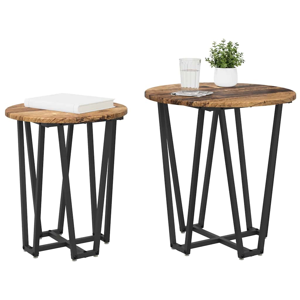 Ensemble de tables d'appoint 2 pcs Bois ancien et noir - XIOS