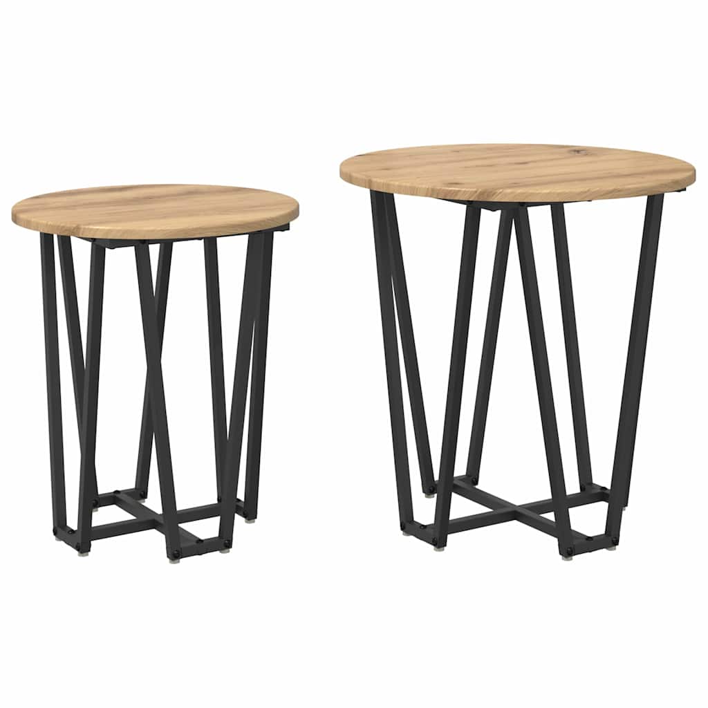 Ensemble de tables d'appoint 2 pcs Chêne artisanal et noir - XIOS
