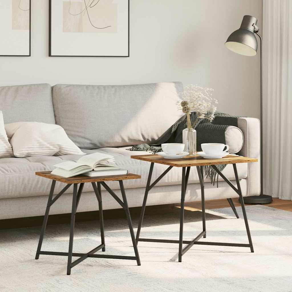 Ensemble de tables d'appoint 2 pcs Bois ancien et noir - XIOS