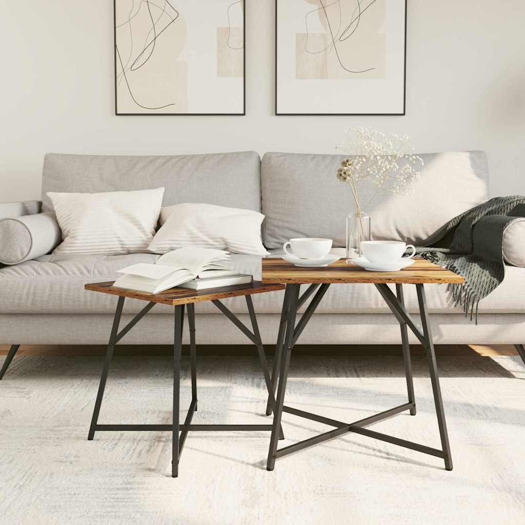 Ensemble de tables d'appoint 2 pcs Bois ancien et noir - XIOS