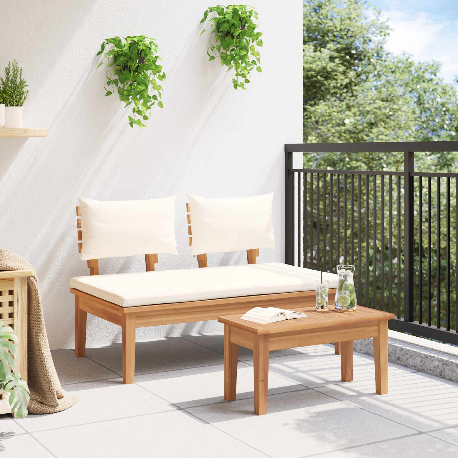 Ensemble banc et table de jardin 2 pcs Crème et marron - XIOS