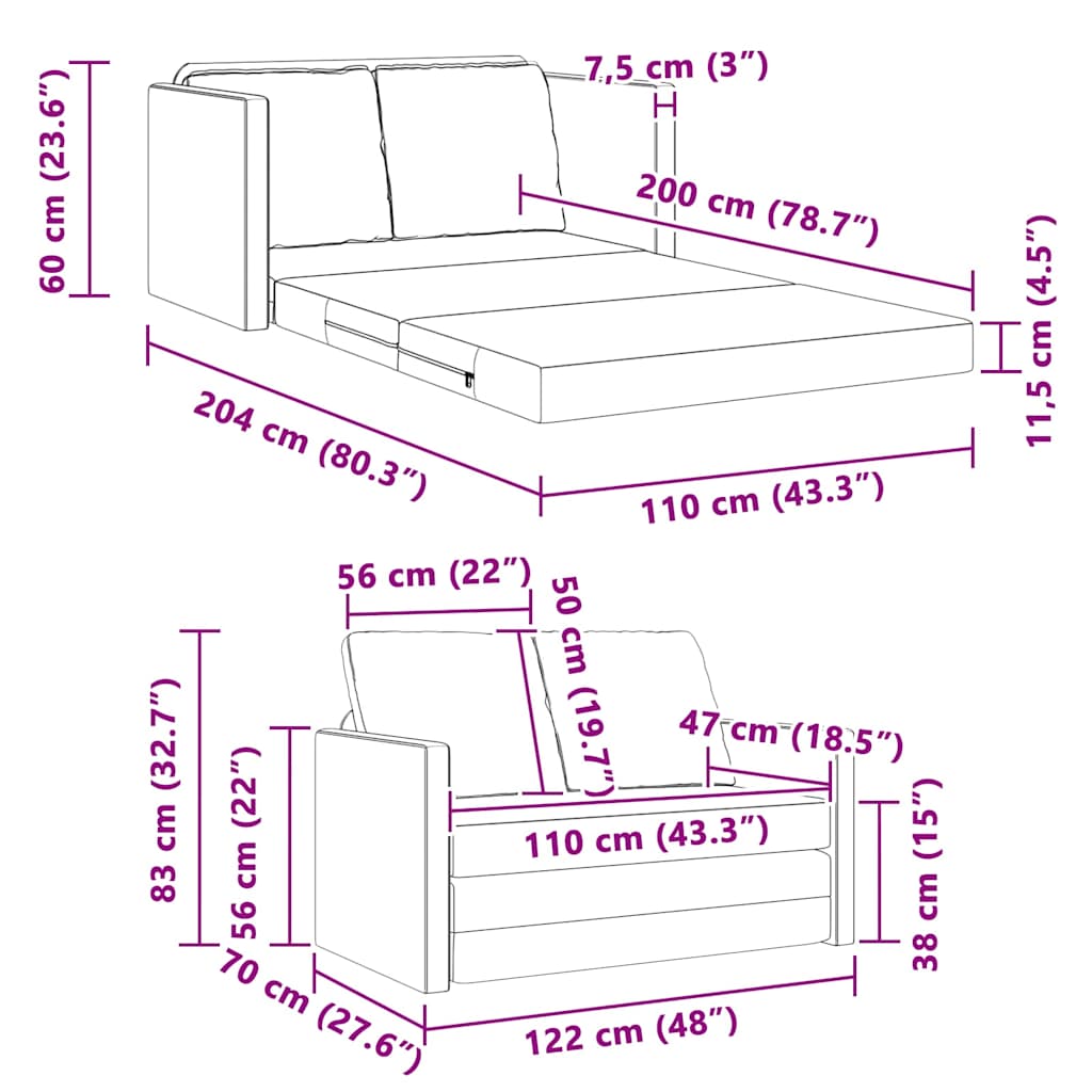 Canapé-Lit Crème 204 x 122 x 60 cm Velours - XIOS