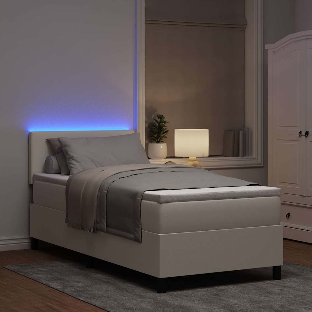 Lit à ressort LED avec tête de lit Crème et Blanc 100 x 200 cm
