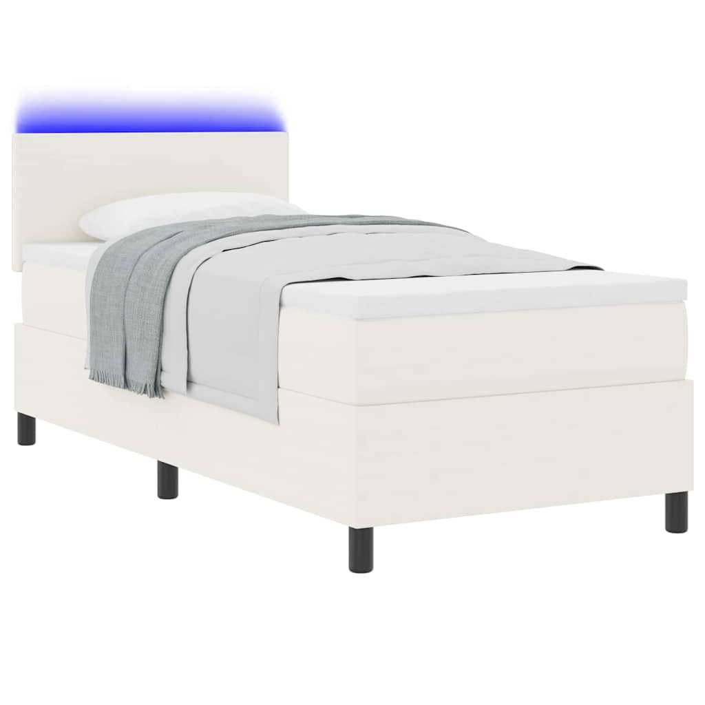 Lit à ressort LED avec tête de lit Crème et Blanc 100 x 200 cm