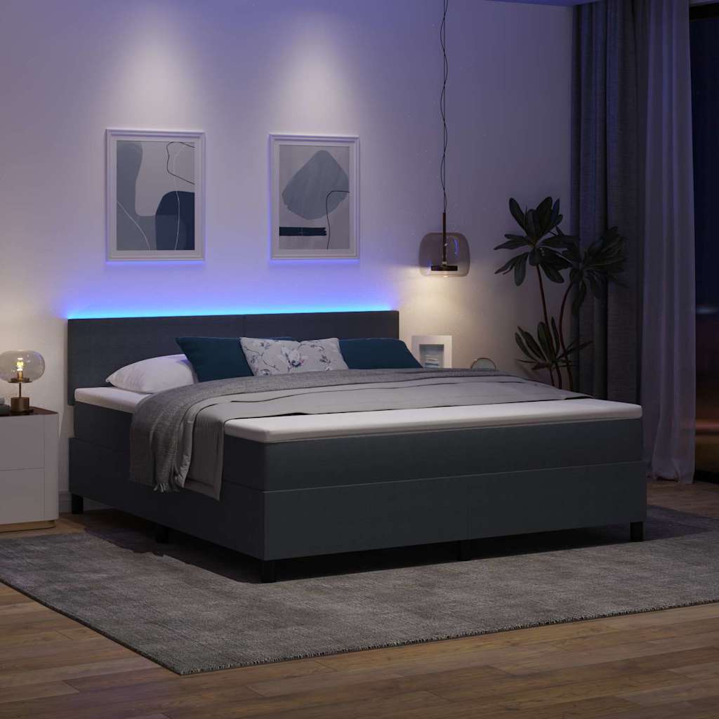 Lit à ressort LED Gris foncé et blanc 180 x 200 cm