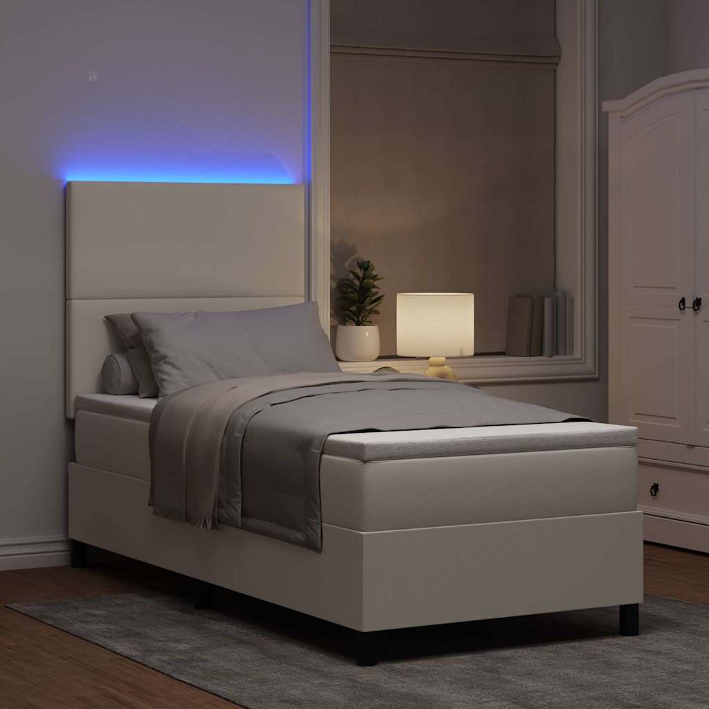 Lit à ressort LED avec tête de lit Crème et Blanc 80 x 200 cm